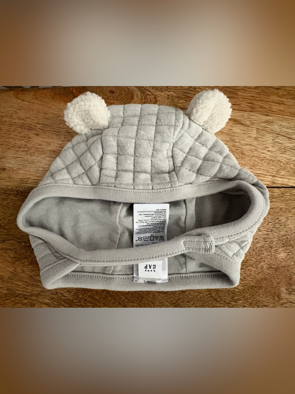 NWT Baby Gap Quilted Bear-Ear Hooded Beanie - Light Gray